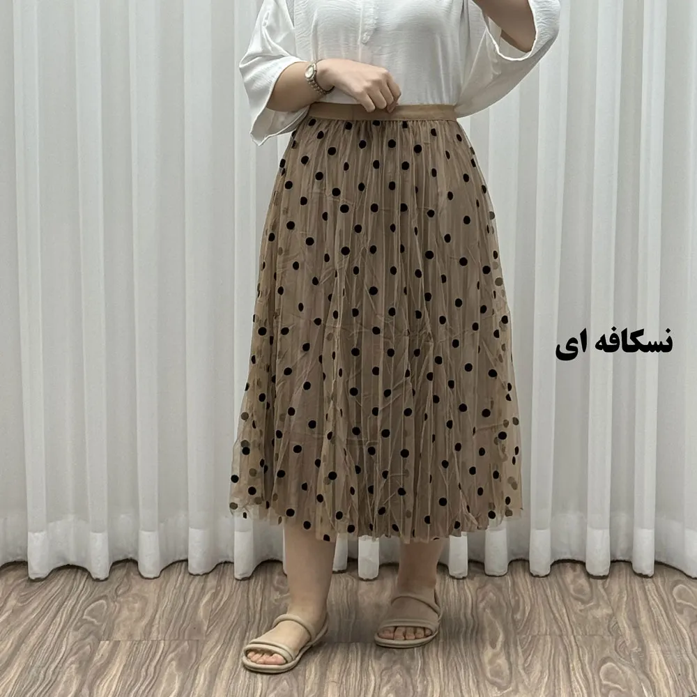 دامن گیپور خال خالی زنانه فری سایز شیک و راحت مناسب تا سایز 46 چهارفصل
