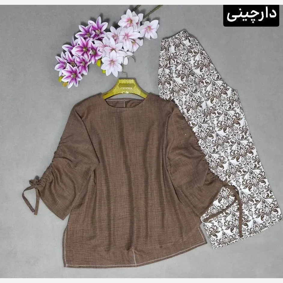 ست شومیز و شلوار نخی اعلا زنانه آناهیتا فری سایز تا 48