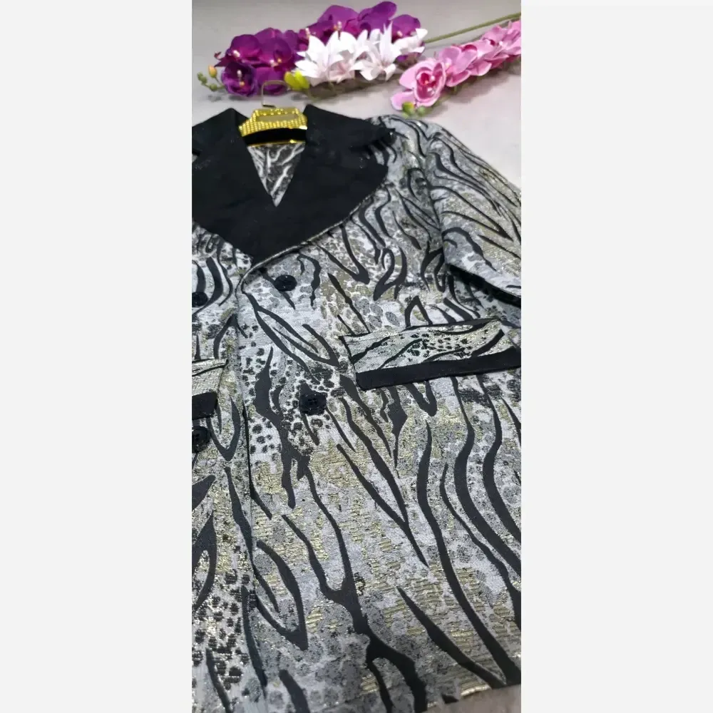 کت تک مریلا جنس ژاکارد مجلسی رنگ طلایی نقره ای خاکی فری سایز تا 46