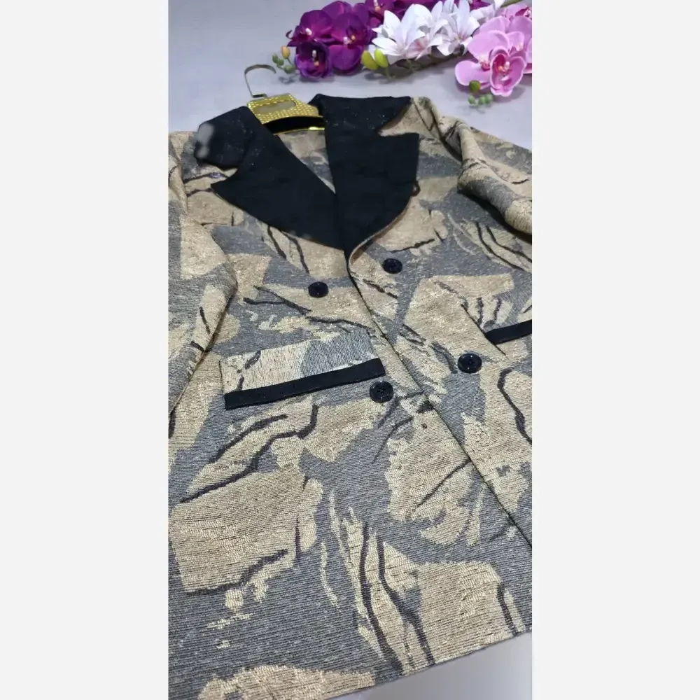 کت تک مریلا جنس ژاکارد مجلسی رنگ طلایی نقره ای خاکی فری سایز تا 46