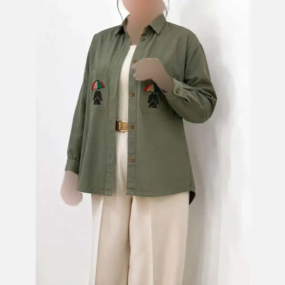 مانتو کتان پاییزه زنانه گلدوزی شده گرم بالا قد 79 رنگ بندی متنوع سایز L XL
