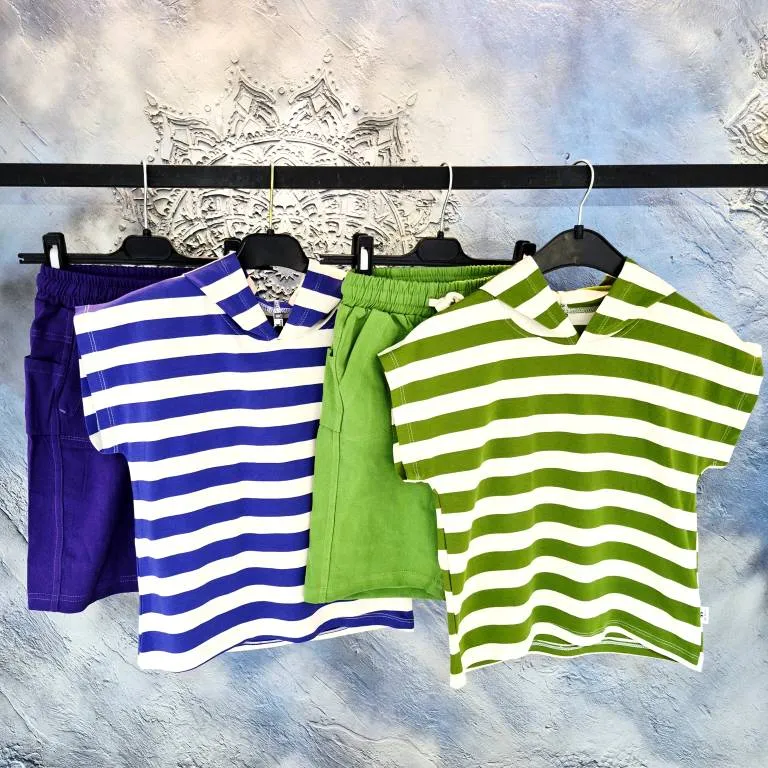 ست وست و شلوارک پنبه ترک دخترانه و پسرانه سایز 2 تا 14 سال مادرفرزندی