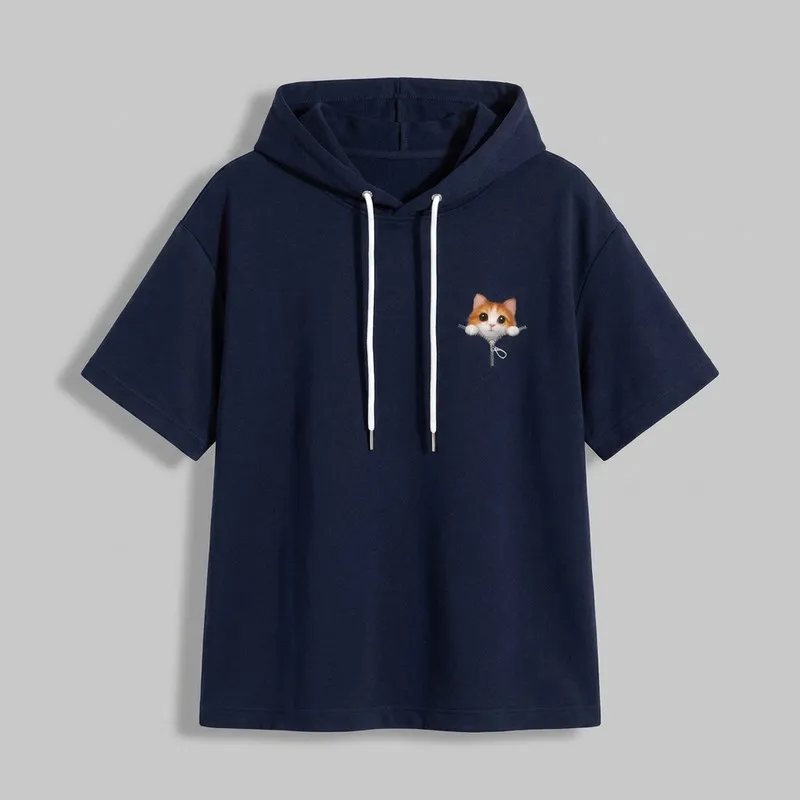 تی شرت زنانه نخی آستین کوتاه طرح حیوانات یقه گرد مدل butifull cat