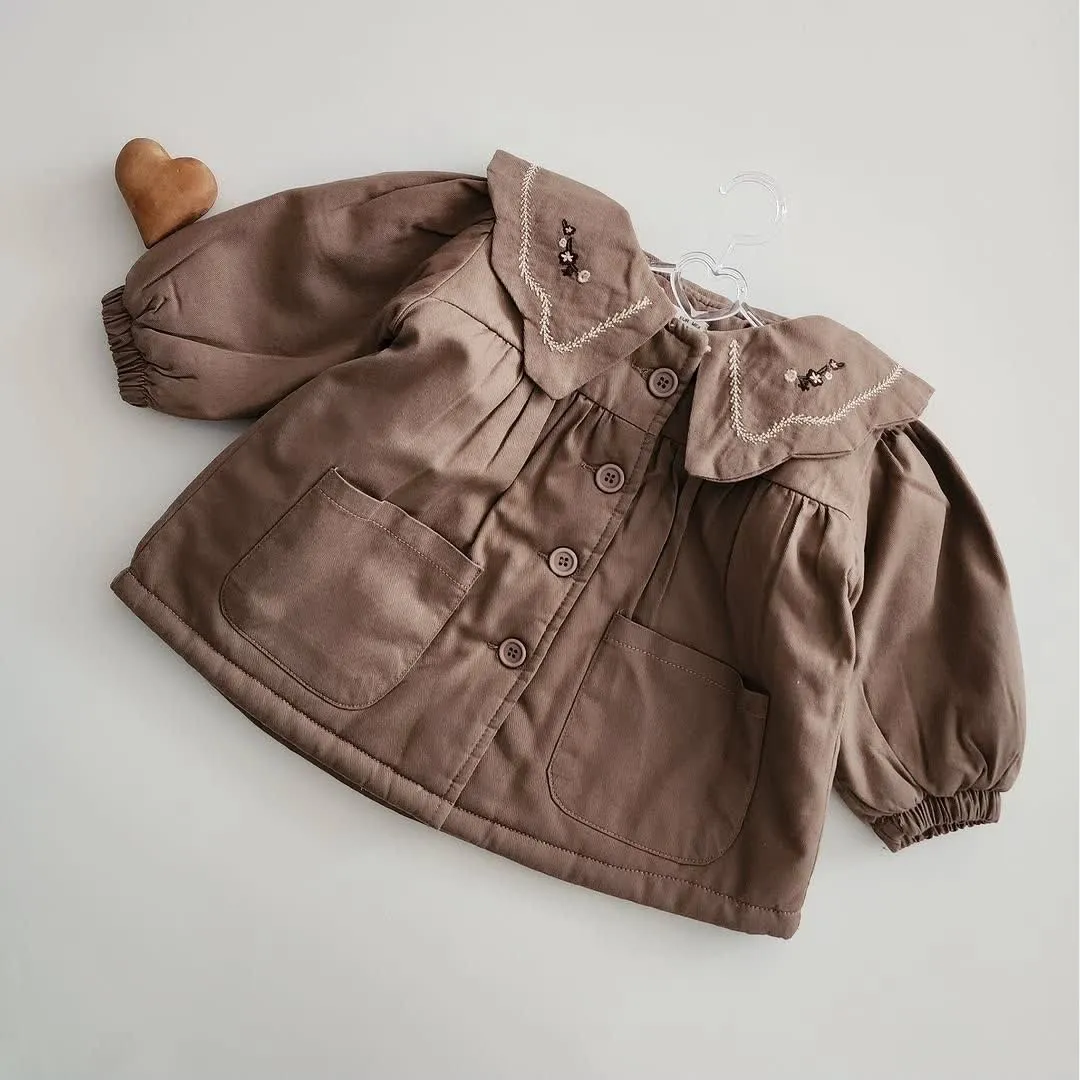 پالتو دخترانه شیک خوش پوش کتان گلدوزی شده سایز 1 تا 6 سال