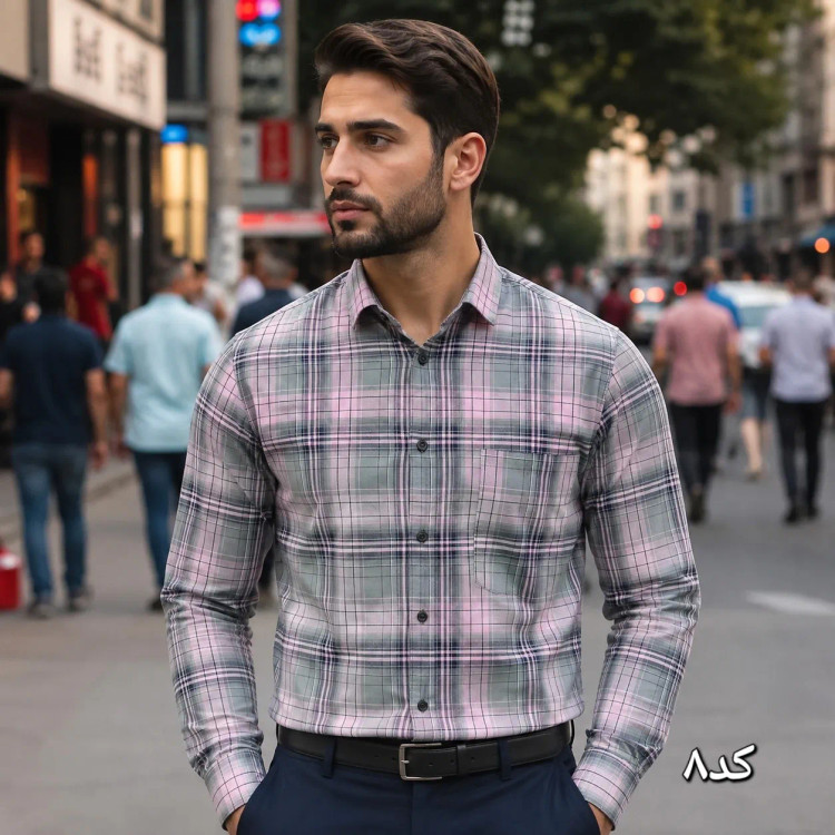 پیراهن آستین بلند مردانه نخی چهارخانه قواره آزاد جنس نخ پنبه
