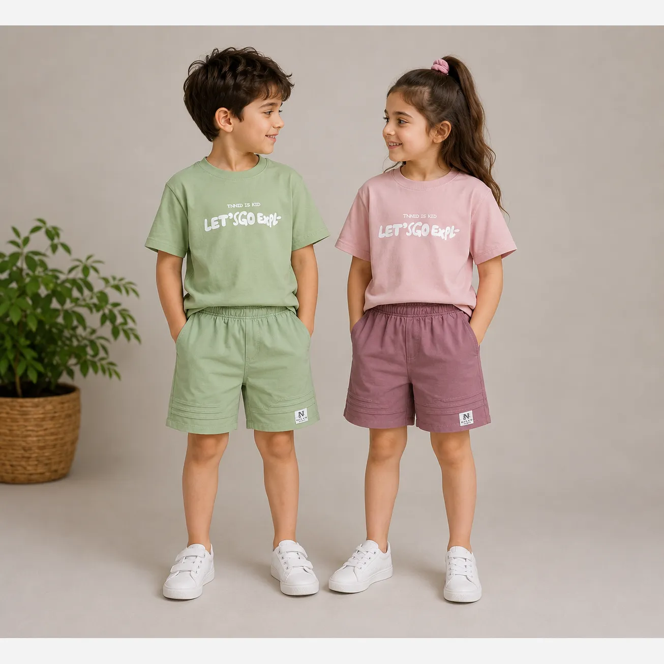 ست تیشرت پنبه یک رو و شلوارک اسپرت بچگانه