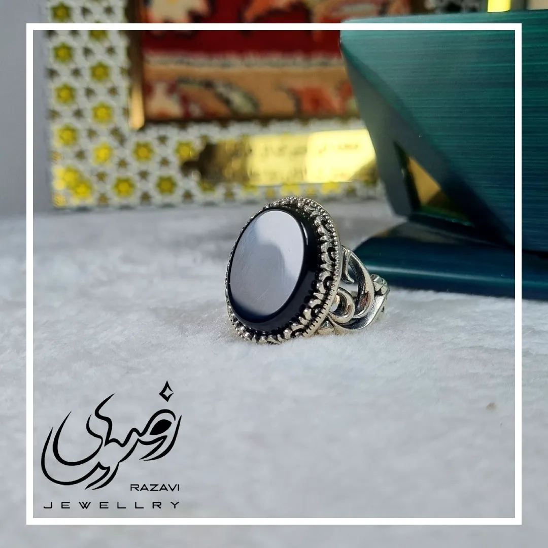 انگشتر مردانه آلیاژ نقره روس با سنگ عقیق مشکی