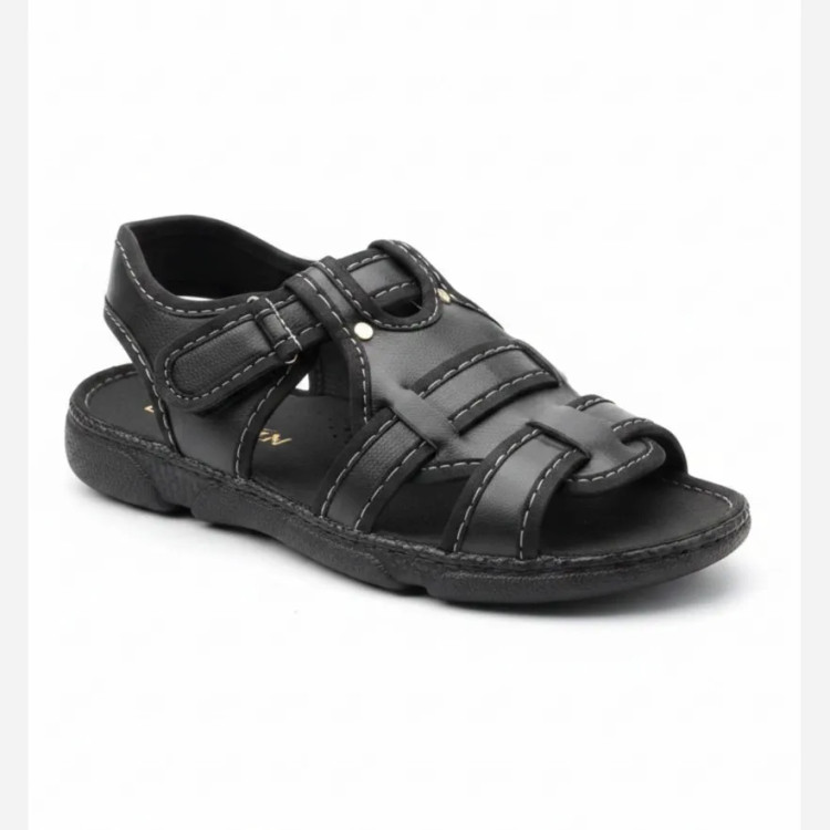 صندل مردانه تابستانی مدل پوشکاش رویه چرم ترکیبی مشکی و قهوه ای طبی و سبک