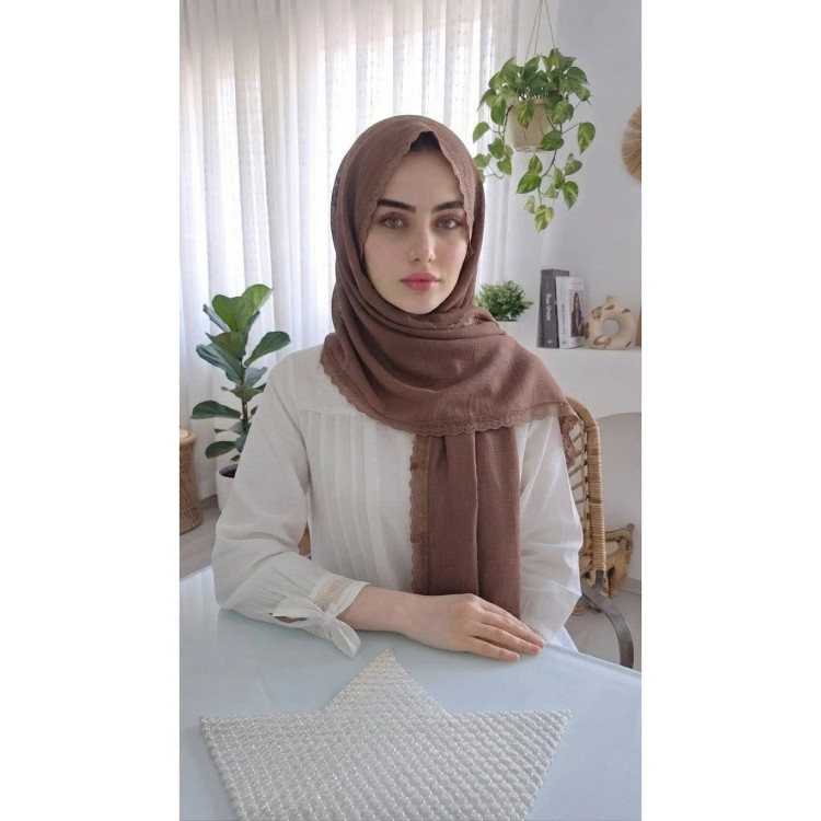 شال وال اسلپ مشکی سرمه ای نسکافه ای دور گیپور سایز 170 در 70 و 52 زنانه