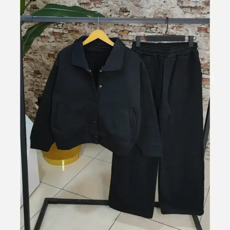 ست سه تیکه بامبر شلوار و تیشرت مدل مایلا جنس دورس حوله ای توکرکی فریسایز