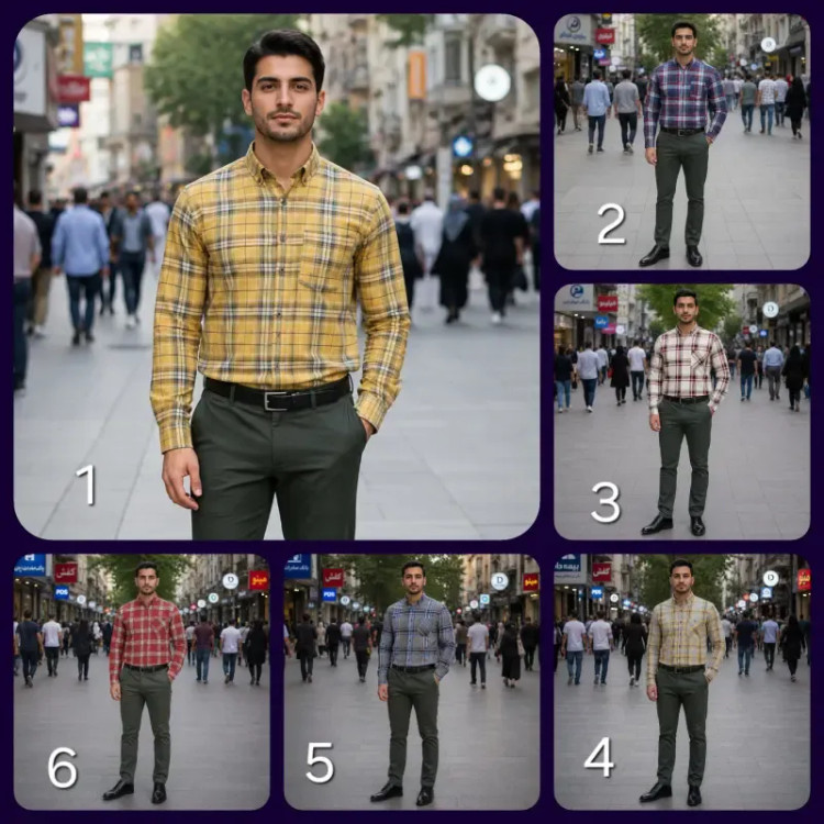 پیراهن آستین بلند مردانه نخی چهارخانه قواره آزاد نخ پنبه