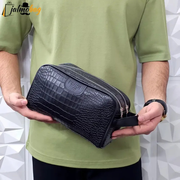 کیف دستی مردانه شوزبگ چرم صنعتی مرغوب دو خانه آستر خارجی بند دستی زیپ فلزی