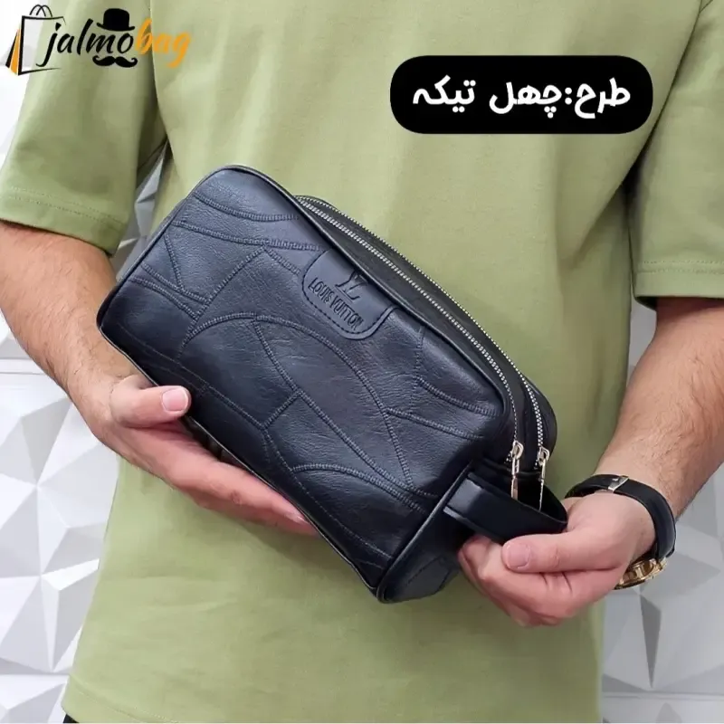 کیف دستی مردانه شوزبگ چرم صنعتی مرغوب دو خانه آستر خارجی بند دستی زیپ فلزی