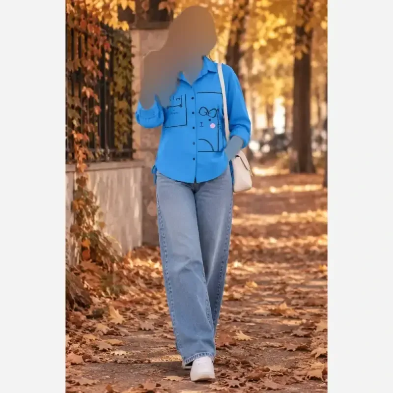 شومیز گلدوزی پاییزه جنس لینن پاییزه مناسب سایز 38 تا 46