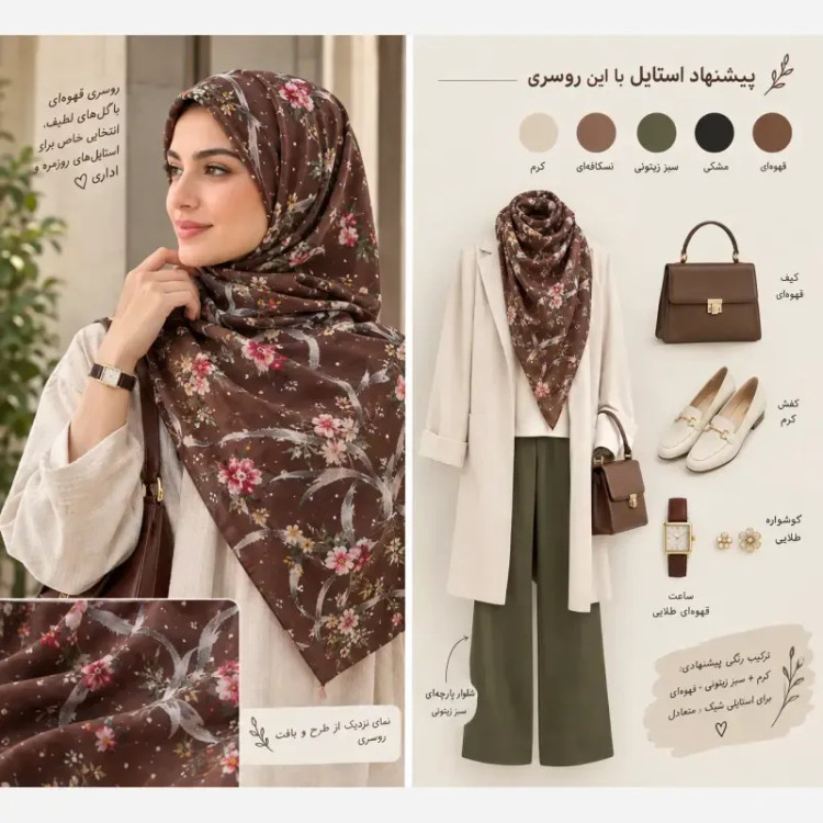 روسری طرحدار پاییزی نخی درجه یک قواره 140