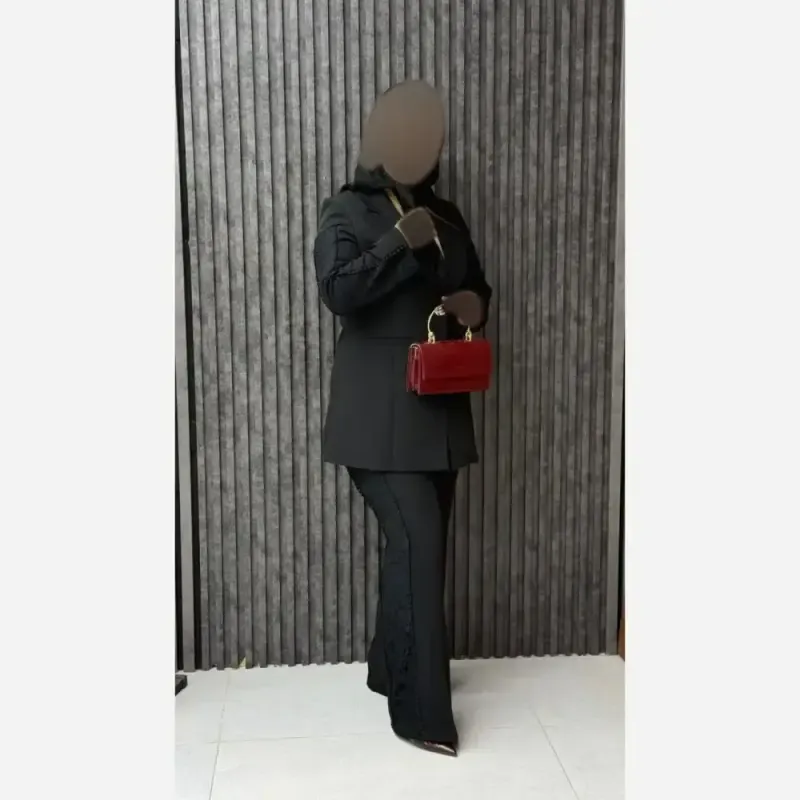 کت شلوار مجلسی زنانه میترا پارچه مازراتی دبل رنگ مشکی
