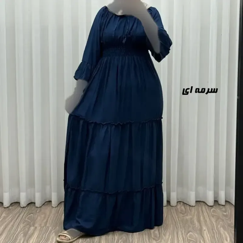 پیراهن ساحلی زنانه نخی مدل پرنسسی فری سایز مناسب تا 48 با کمربند