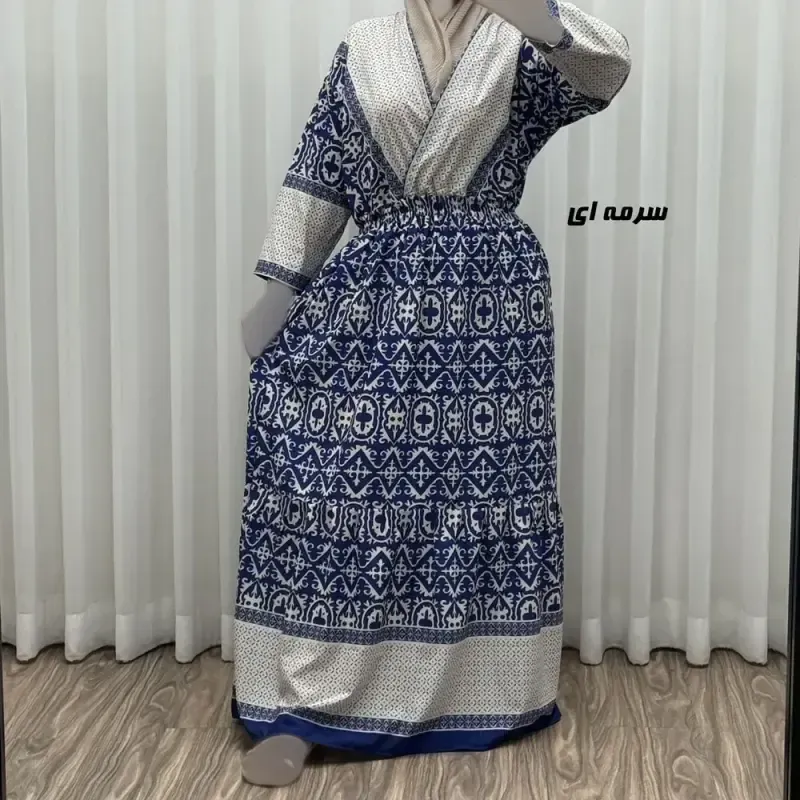 پیراهن زنانه فلور بوگاتی مدل چپ و راستی طرح جاجیم فری سایز تا 48