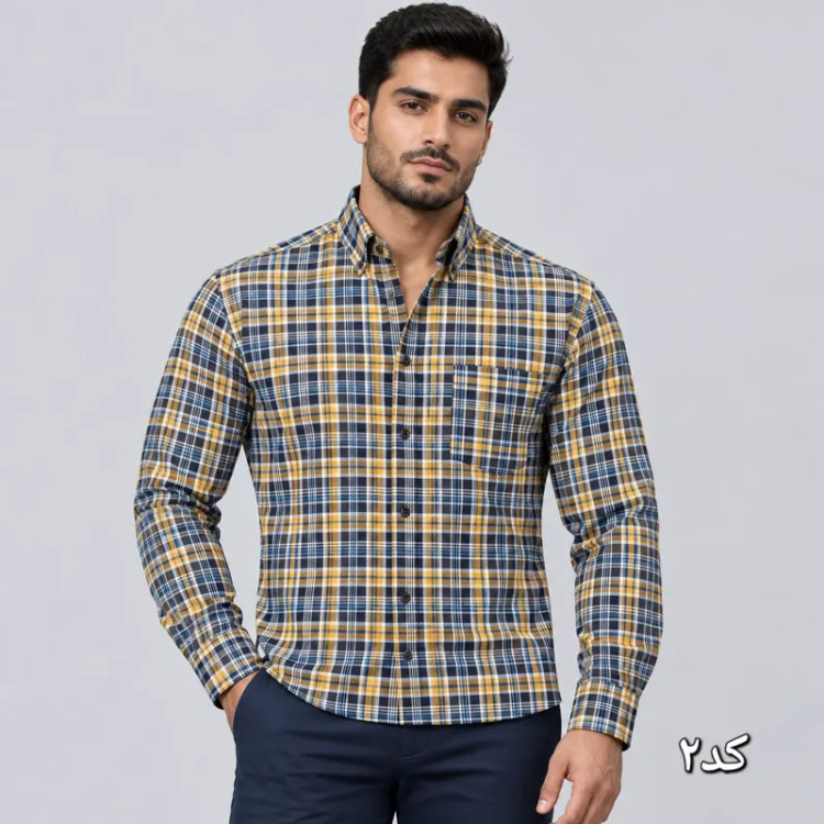 پیراهن چهارخانه مردانه آستین بلند قواره آزاد جنس تترون سایز L تا 2XL