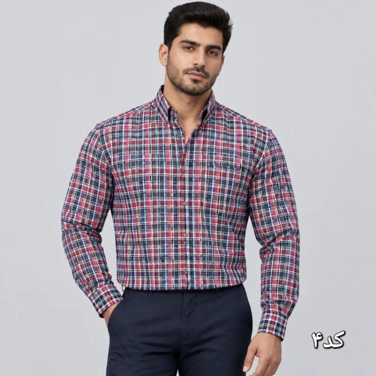 پیراهن چهارخانه مردانه آستین بلند قواره آزاد جنس تترون سایز L تا 2XL